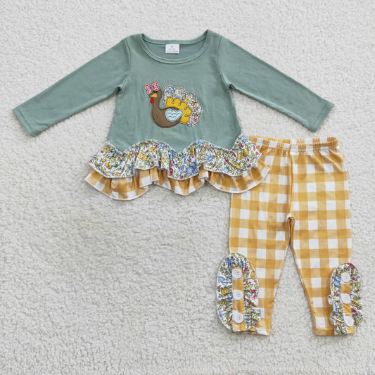 GLP0442 Girls Thanksgiving Embroidery Tuekey Outfit