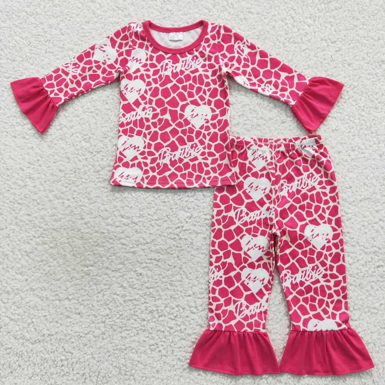 GLP0653 Kids Girls Fashion Pink Babe Long Sleeve Pajamas Set