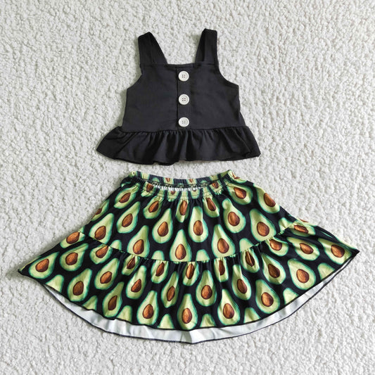 GSD0081 Summer Girls Black Top Avocado Skirt Outfit