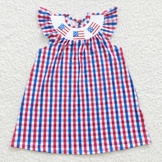 GSD0387 Girls July 4th Embroidered Flag Smock Dress