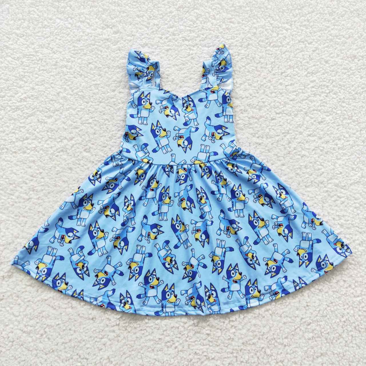 Summer Girls Blue Cartoon Dog Dress