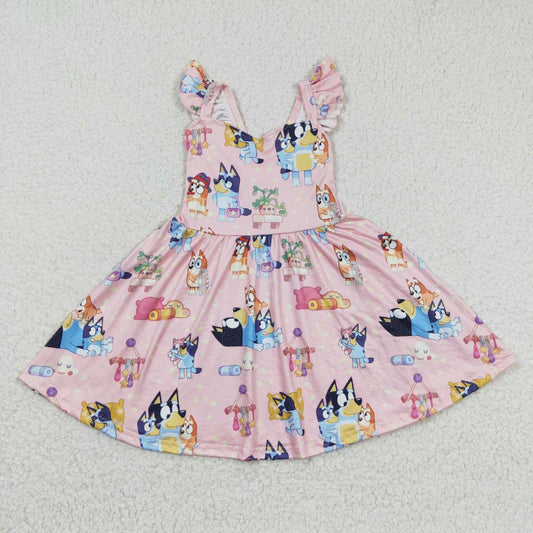 GSD0422 Summer Girls Pink Cartoon Dog Dress