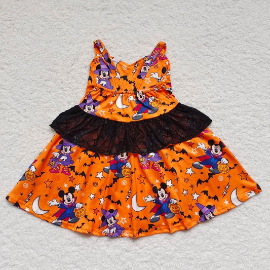 GSD0453 Halloween Cartoon Mouse Baby Girls Dress With Lace Ruffle