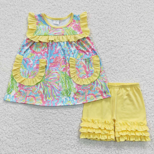 GSSO0337 Girls Watercolour Shorts Outfit