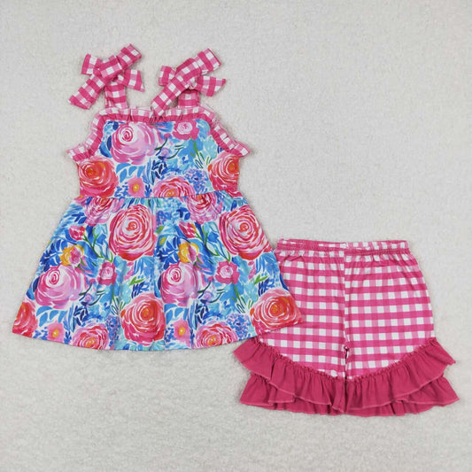 Baby Girls Summer Hot Pink Floral Sibling Outfit and Dress