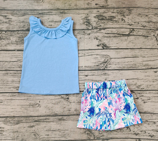 Summer Girls Blue Top Matching Coral Shorts Outfit