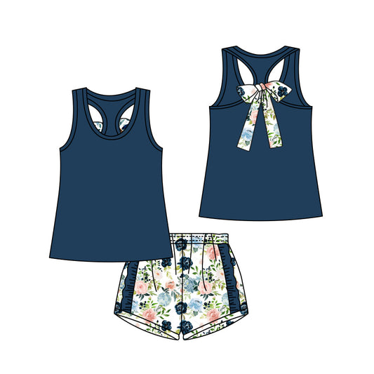 GSSO1062 Baby Girls Navy Top Floral Ruffle Shorts Outfit