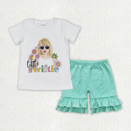 GSSO1384 Little Swiftie Top Cotton Aqua Shorts Outfit
