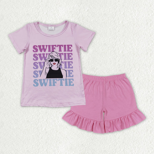 GSSO1388  Swiftie Top Cotton Pink Shorts Outfit
