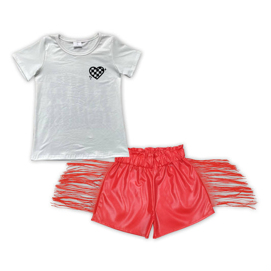 GSSO1420 Tiny Teenager Top Leather PU Red Shorts Set