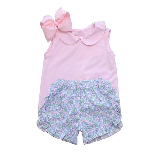 GSSO1433 Baby Girls Pink Top Floral Shorts Set Pre-order