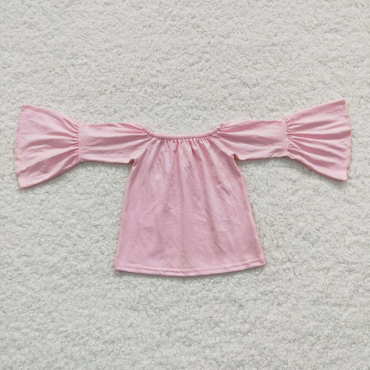 GT0223 Girls Long Sleeve Off Shoulder Pink Cotton T-shirt