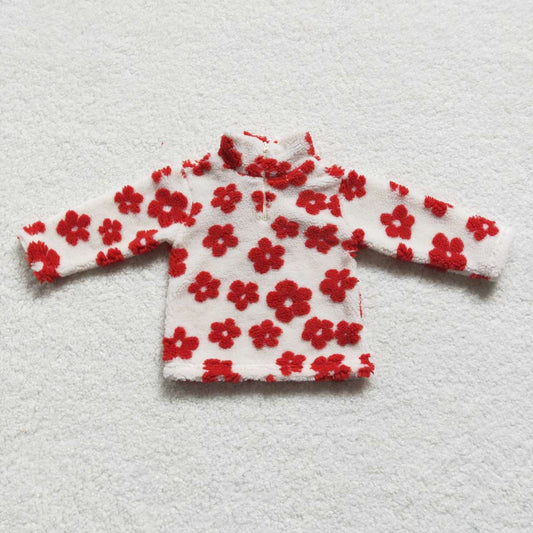 GT0266 Baby Girls Red Sunflower Pullover Top