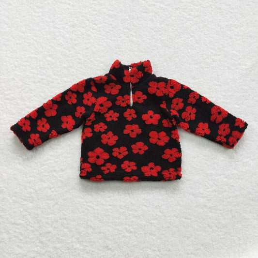 GT0271 Baby Girls Red Color Sunflower Black Pullover Top