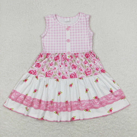 Kid Girls Floral Pink Sleeveless Dress With Lace