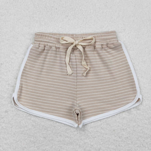 Kids Girls  Light Brown Color Striped Cotton Shorts