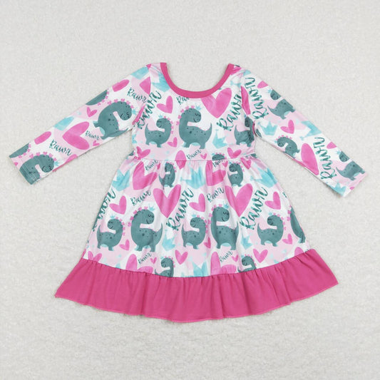 GLD0491 Baby Girls Dinosaur Heart Dress