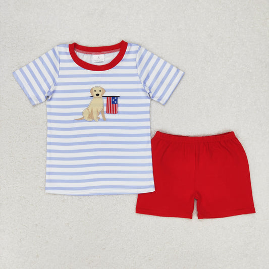 BSSO0619 Baby Boys July 4th Dog Red Shorts Outfit