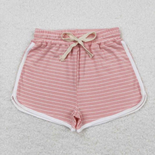 Kids Girls Pink Color Striped Cotton Shorts