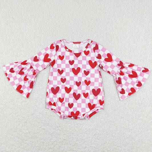 Newborn Baby Girls Hearts Pink Checker  Romper