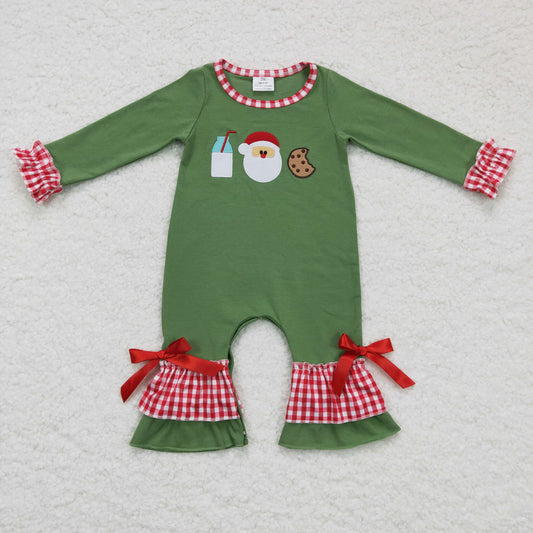 Infant Baby Girls Christmas Santa Milk Cookie Embroidery Romper