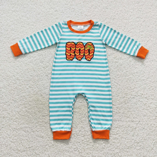 LR0620 Baby Boys Orange Boo Halloween Romper
