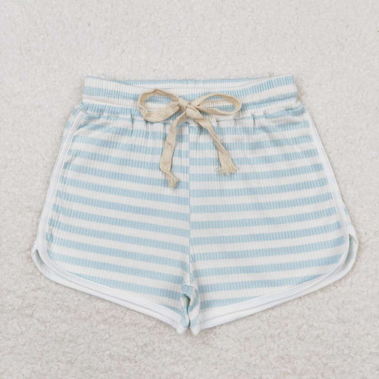 SS0335 Kids Girls Blue Color Striped Cotton Shorts
