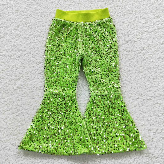 P0148 Girls Green Color Sequin Pants