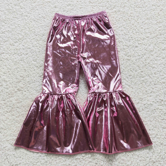 P0253 Girls Fashion Pink Color Bell Bottom Pants