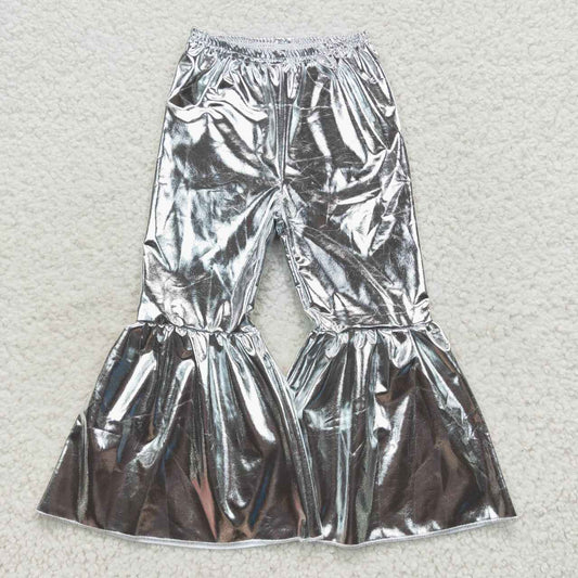 P0254 Girls Fashion Silver Bell Bottom Pants