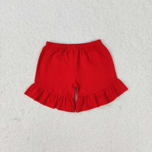 Baby Girls Solid Color Red Color Ruffle Shorts