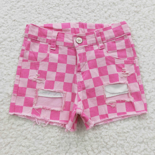 SS0092 Girls Pink Checkerboard Denim Shorts