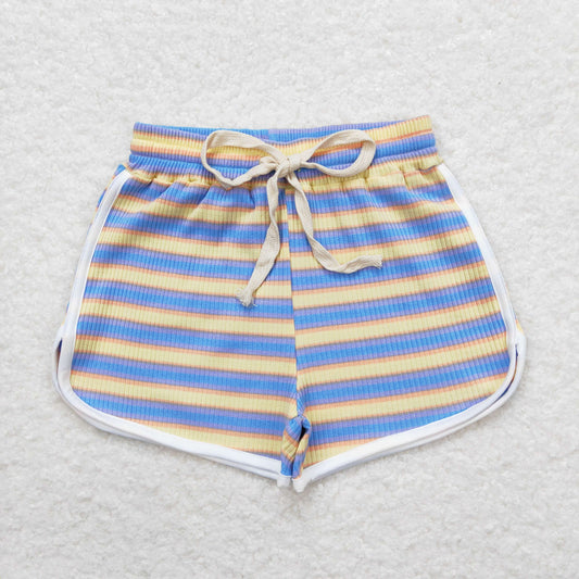 Kids Girls  BLue Yellow Striped Cotton Shorts