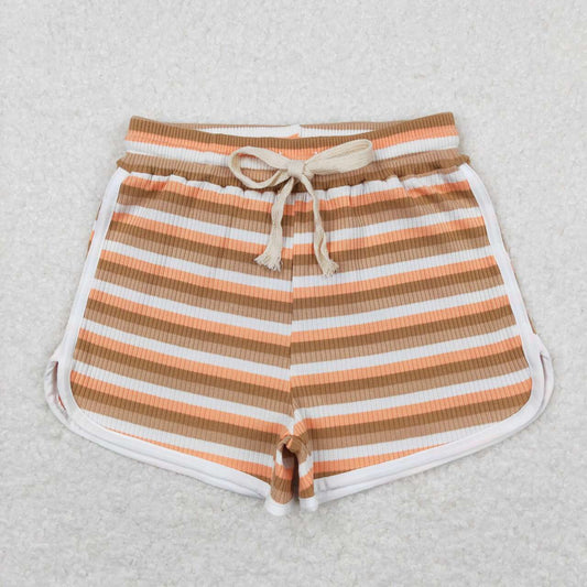 Kids Girls Orange Brown Color Striped Cotton Shorts