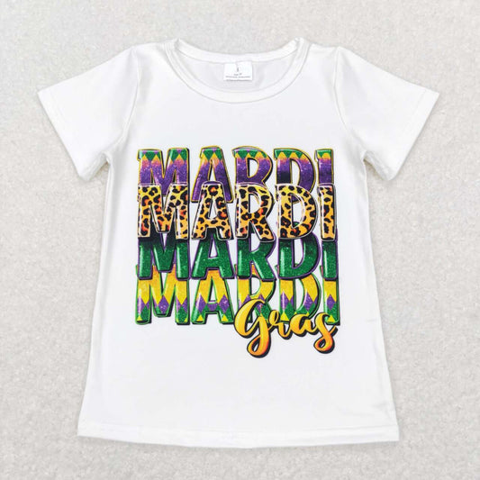 GT0442 Baby Girls Mardi Gras Short Sleeve T-shirt