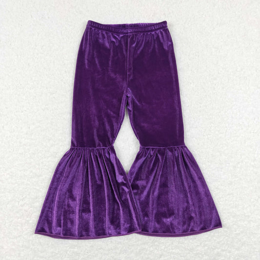 Kids Girls Purple Velvet Bell Bottom Pants