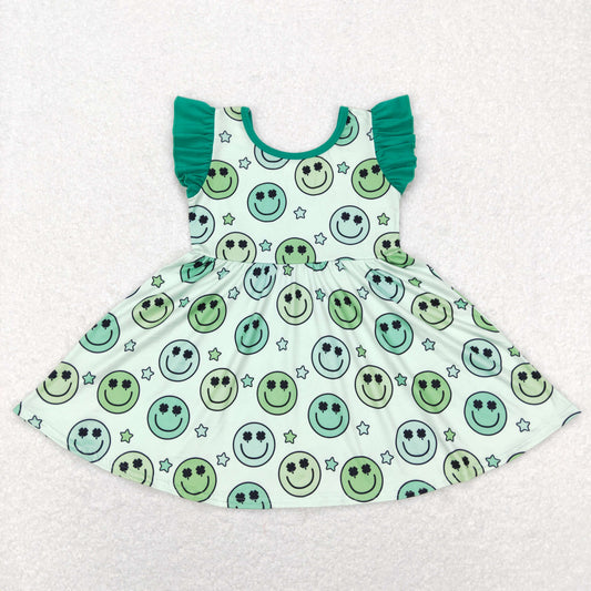GSD0643 Baby Girls Green Happy Face St. Patrick's Day Dress