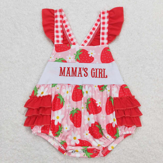 Newborn Baby Mama's Girl Strawberry Embroidery Romper