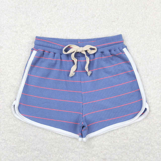 Kids Girls  Blue Pink Color Striped Cotton Shorts