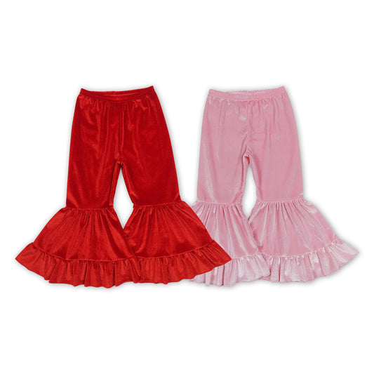 Bbay Girls Red Color Velvet Bell Bottom Pants