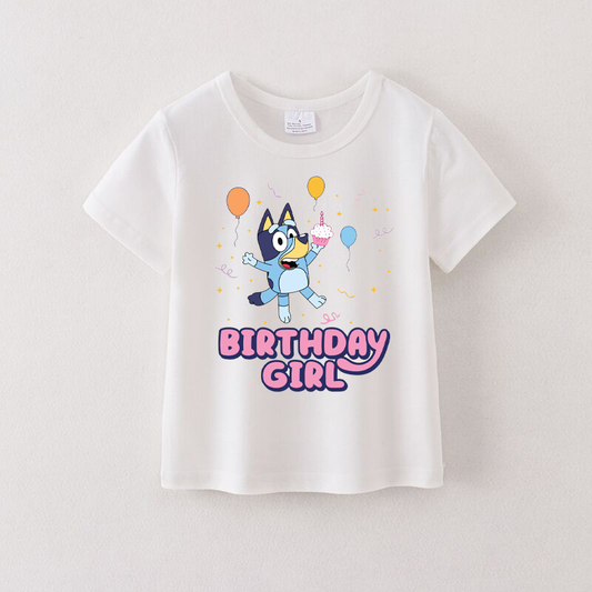 Blue Dog Birthday Girl T-shirt Top Preorder 3 MOQ