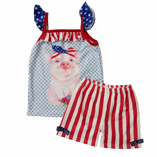 Baby Girls Cute 4th of July Pig Summer Outfit