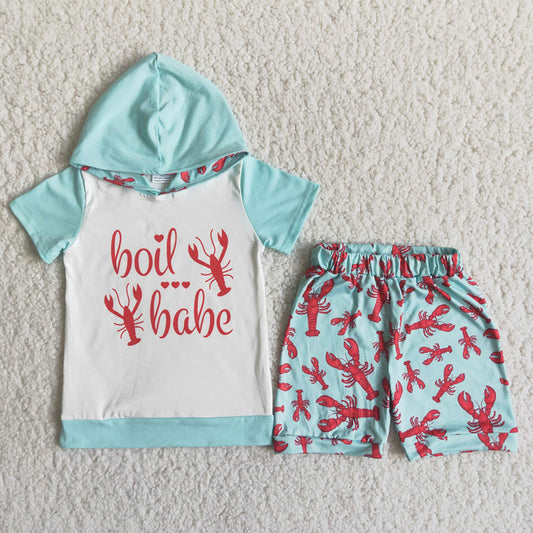 C15-40 Summer Boys Crayfish Hoodie Top Outfit