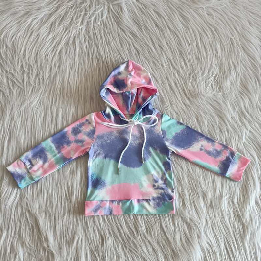 Promotion Girls Tie Dye Hoodie Top Blue and Pink