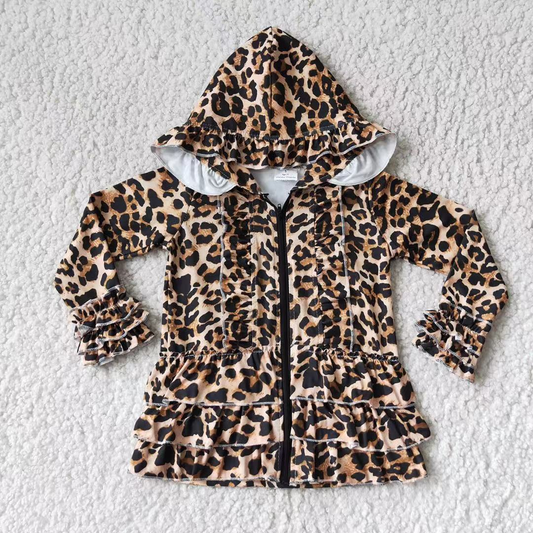Fashion Girls Leopard  Coat With Ziper