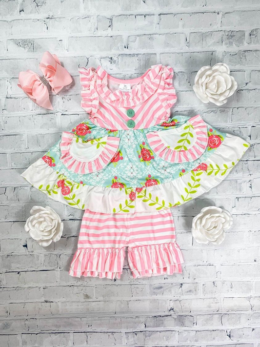Summer Baby Girls Vintage Floral Boutique Outfit