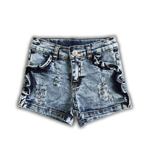 SS0011 Summer Girls Light Blue Color  Shorts With Ruffle