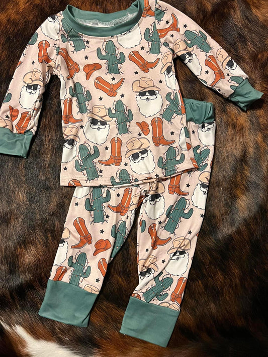 BLP0115  Baby Boys Western Design Santa Pajamas Set