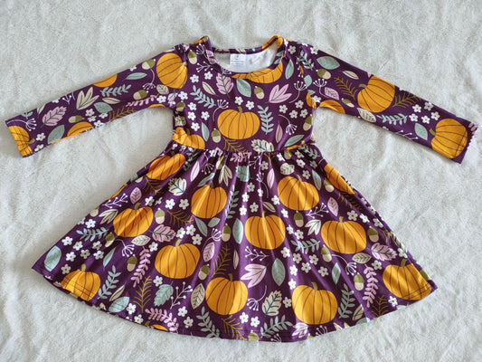 Fall Pumpkin Long Sleeve Burgundy Dress