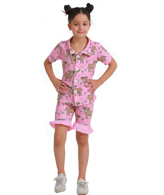 Girls Summer Heifer Pink Pajamas Set